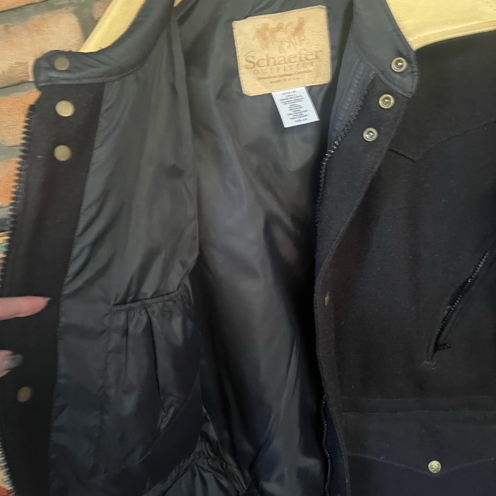Handsome Schaefer Wool Cattle Ranch Work Chore Coat W Leather Trim Small - Picture 6 of 9